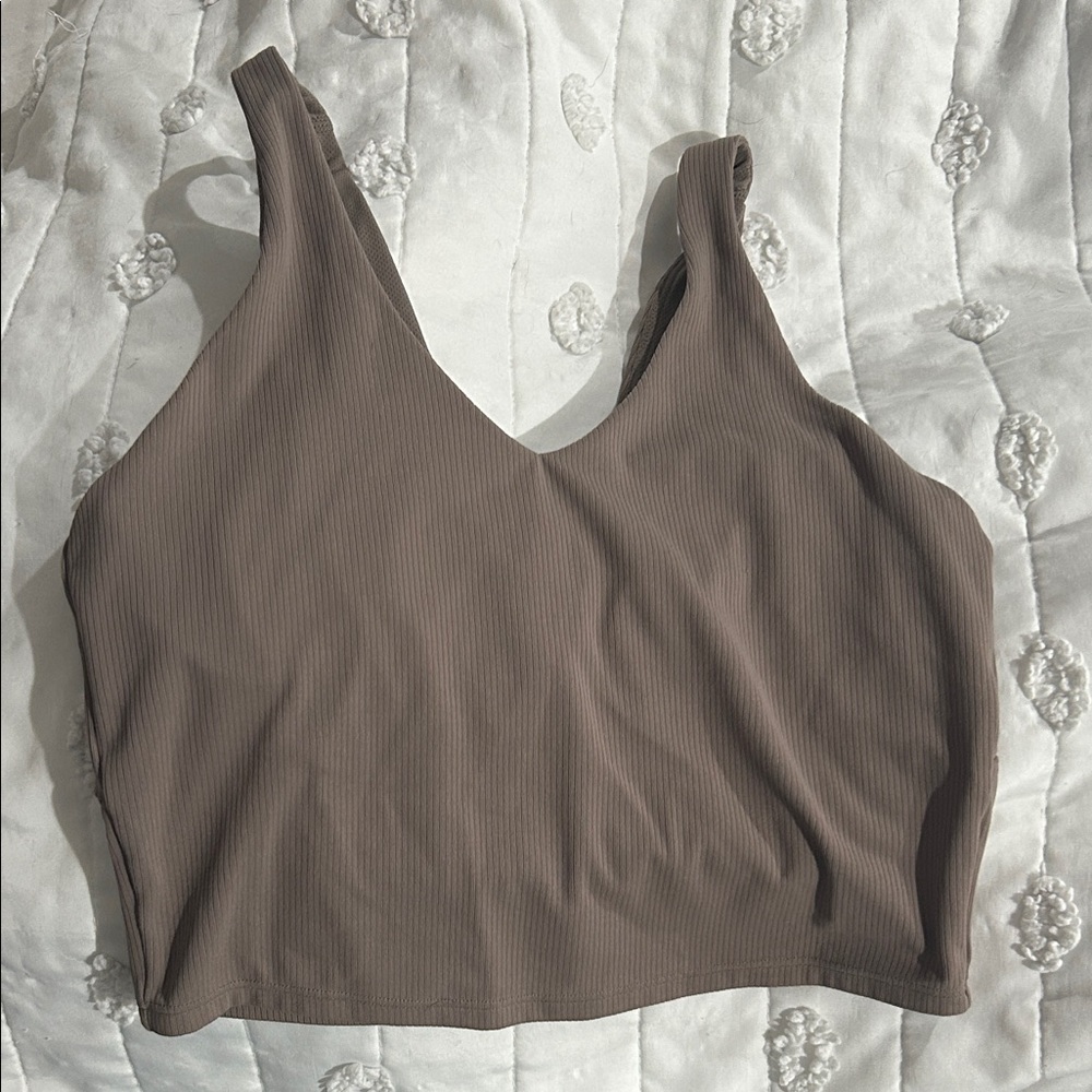 Brown Ribbed Athletic Top with Built-in Bra
